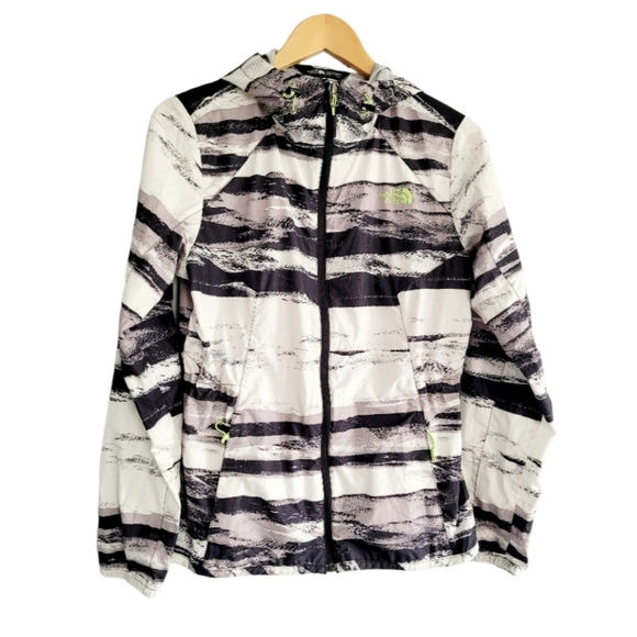 The North Face Windwall Windbreaker Stripe Gray and Black Hooded Size Small - Picture 1 of 5